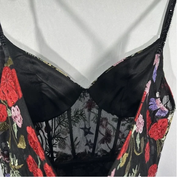 NWT $598 Mac Duggal‎ [ 8 ] Floral Lace Embroidered Sweetheart Gown Black Red - Picture 13 of 16